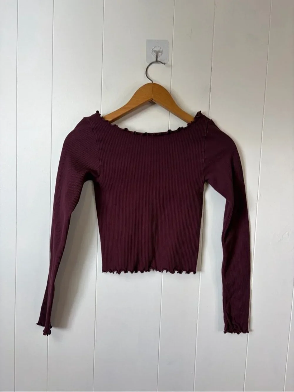 Intimately Free People Ribbed Crop Top Burgundy Lettuce Hem Size XS/Small Boho